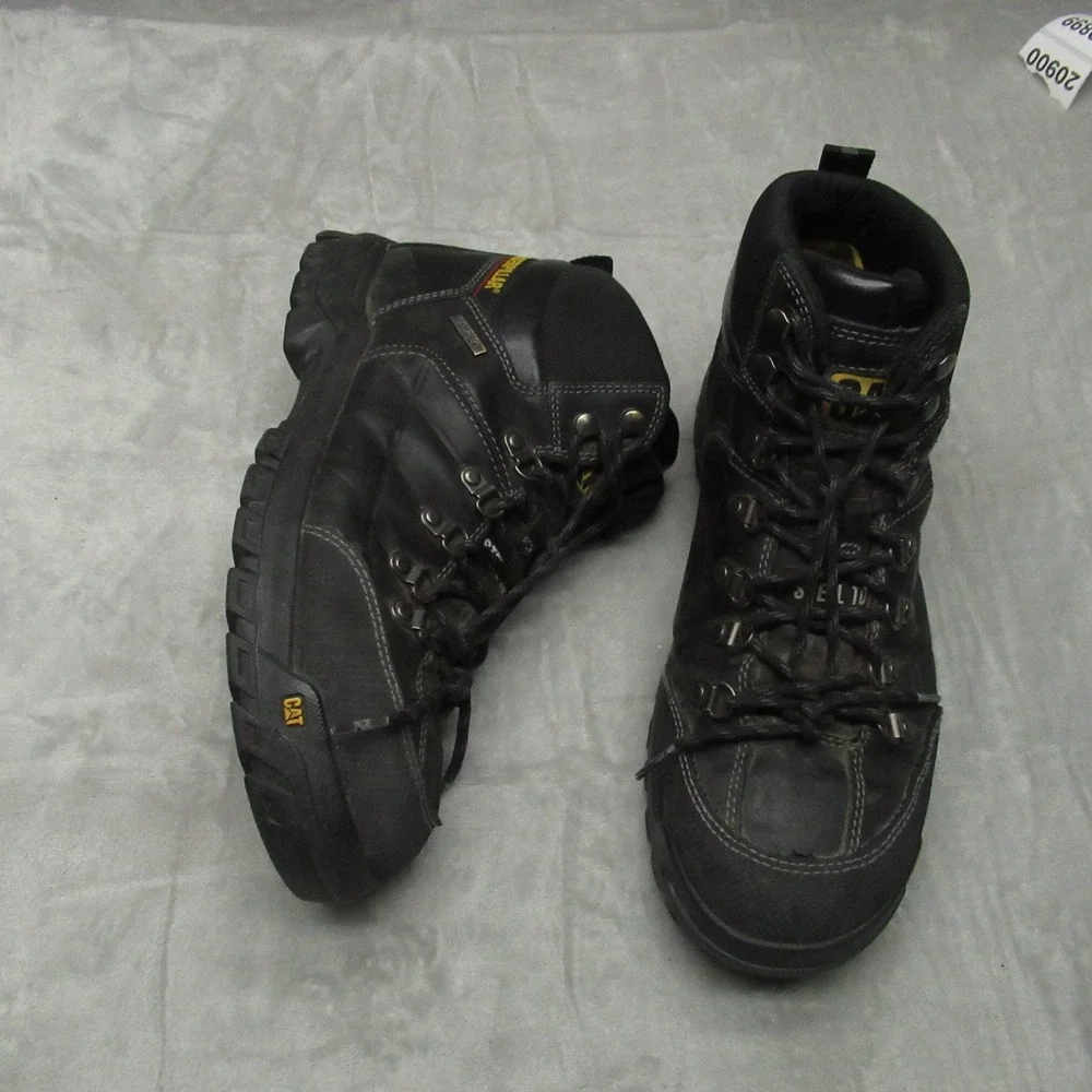 Caterpillar Men 10.5M‎ Wide Work Boots Black Steel Toe Leather Rugged Waterproof
